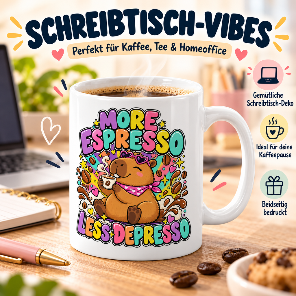Capybara Tasse – More Espresso Less Depresso