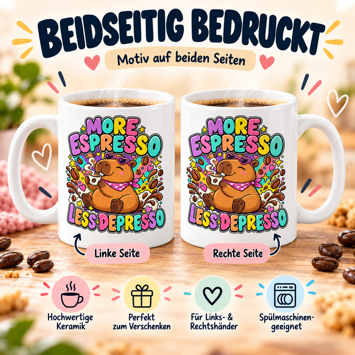Capybara Tasse – More Espresso Less Depresso