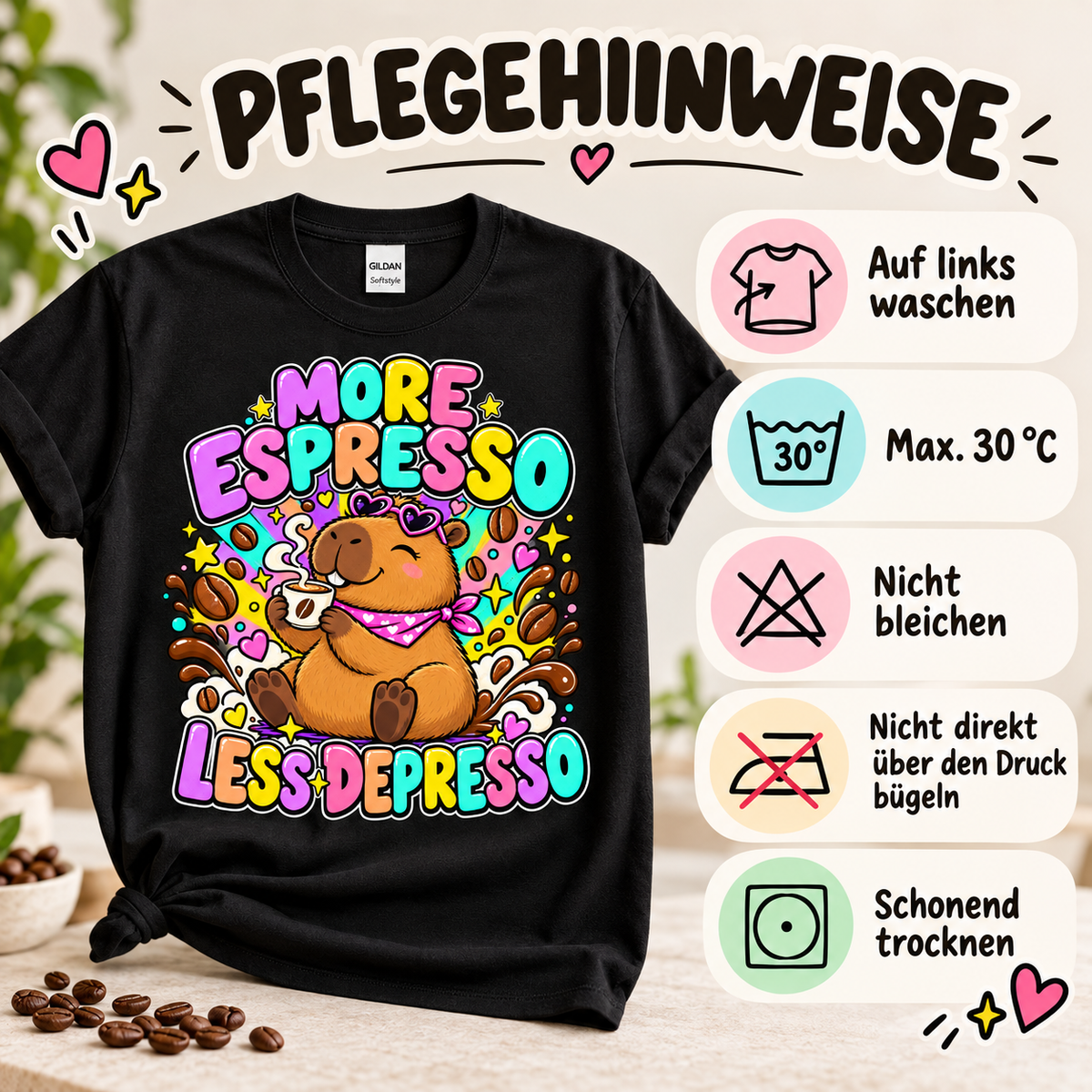 Capybara Shirt – More Espresso Less Depresso