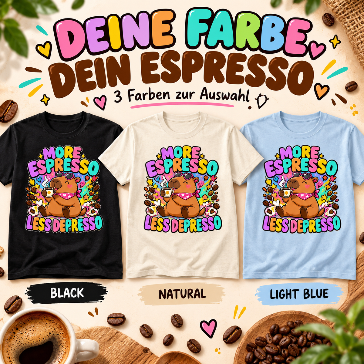 Capybara Shirt – More Espresso Less Depresso