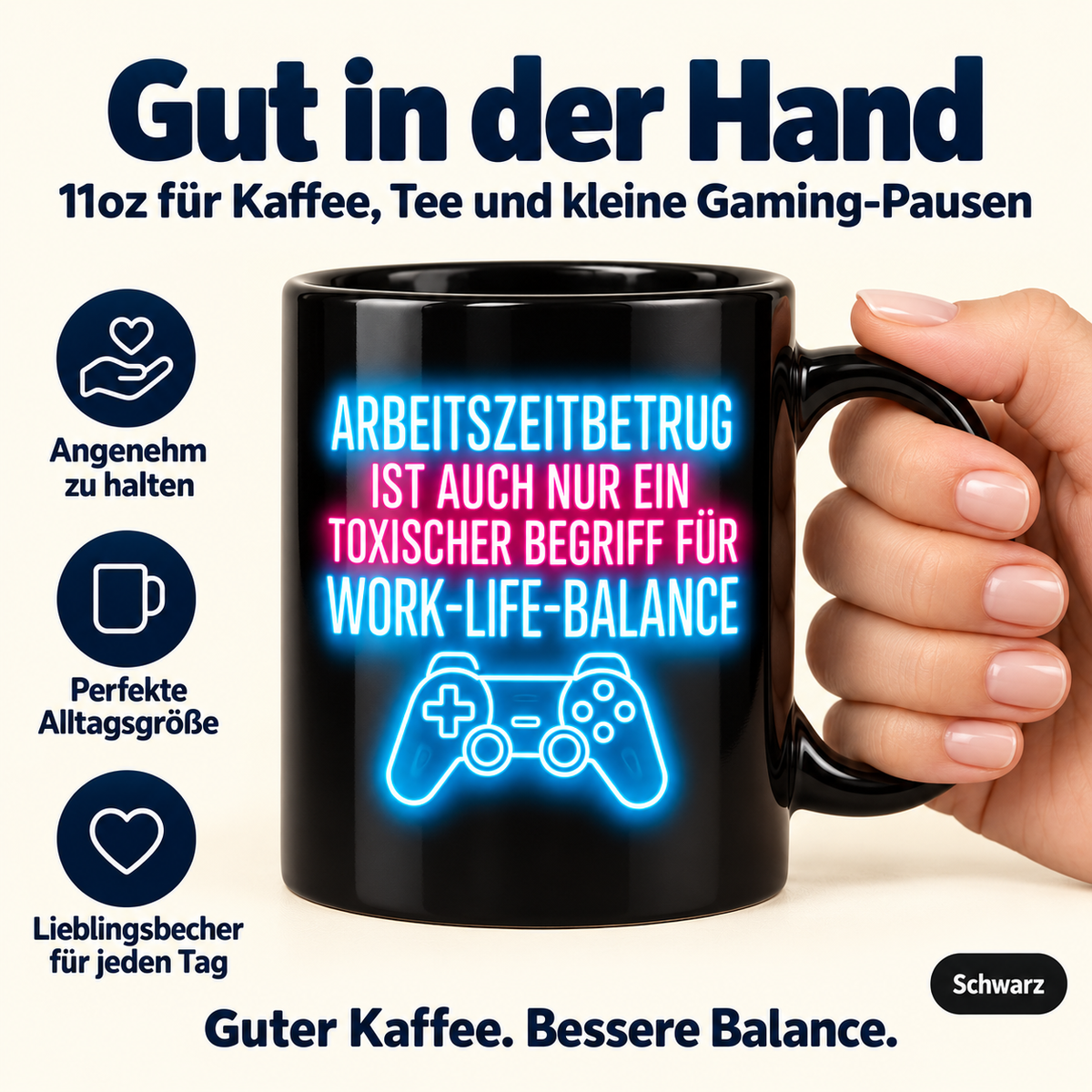 Arbeitszeitbetrug Tasse – Work-Life-Balance Gamer Becher