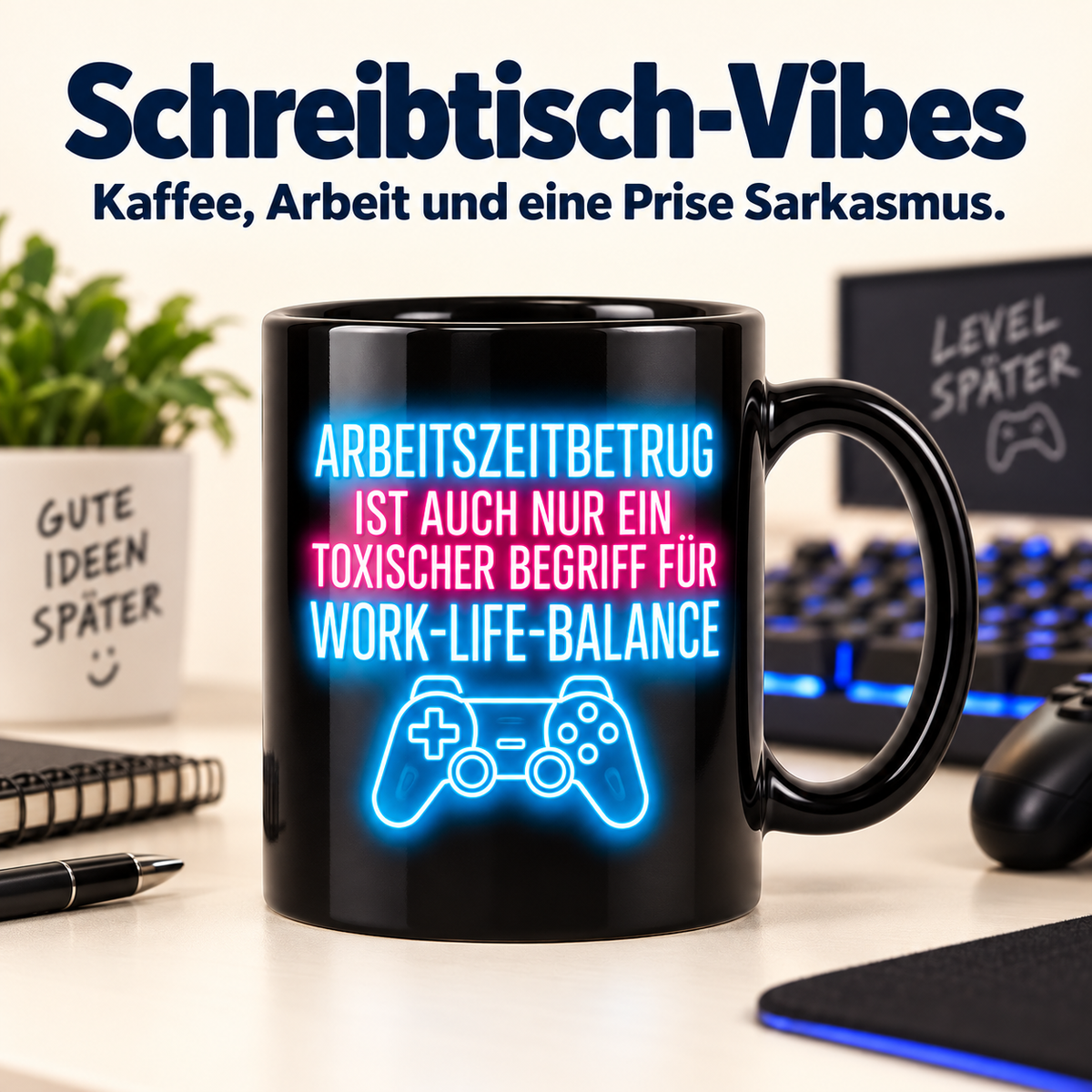 Arbeitszeitbetrug Tasse – Work-Life-Balance Gamer Becher