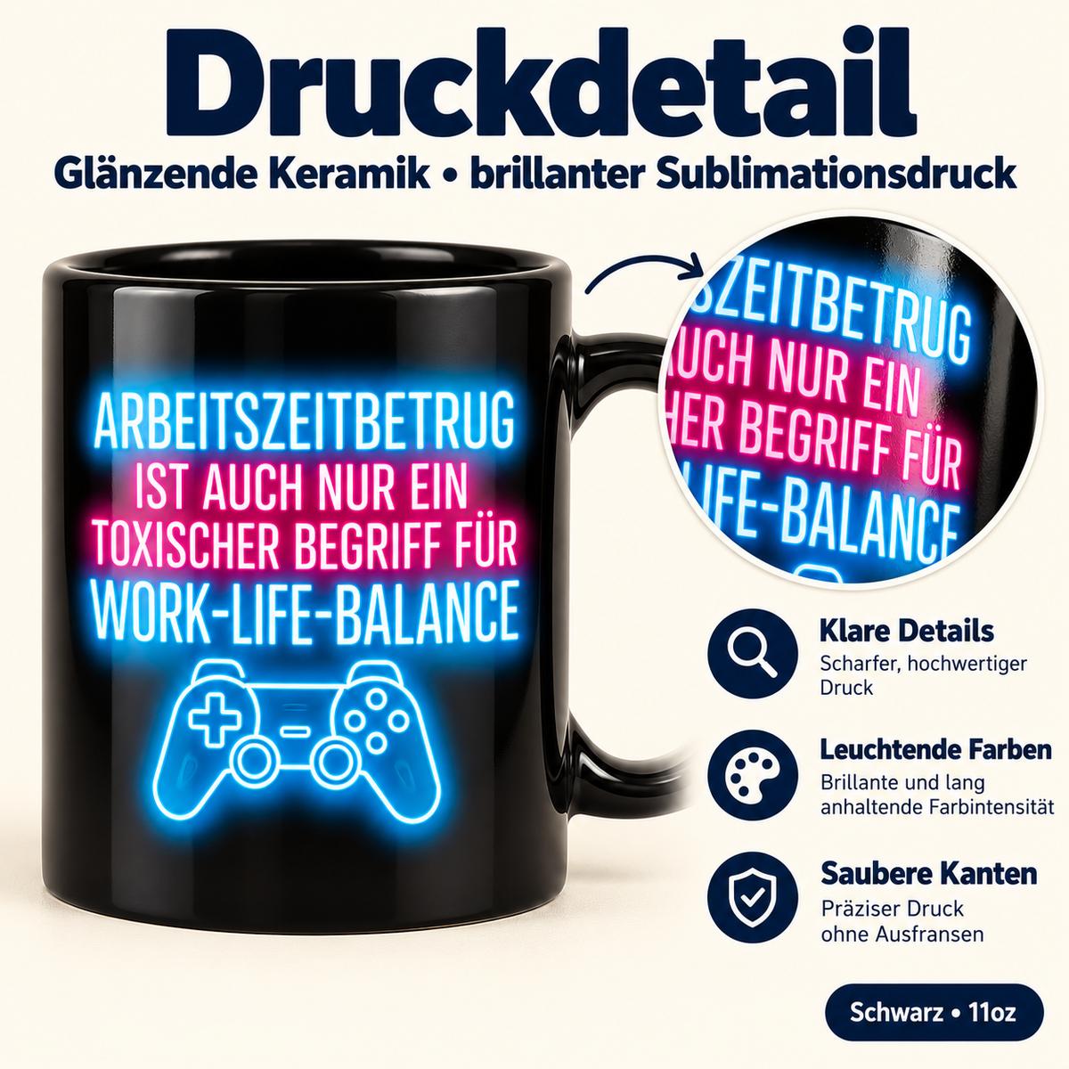 Arbeitszeitbetrug Tasse – Work-Life-Balance Gamer Becher