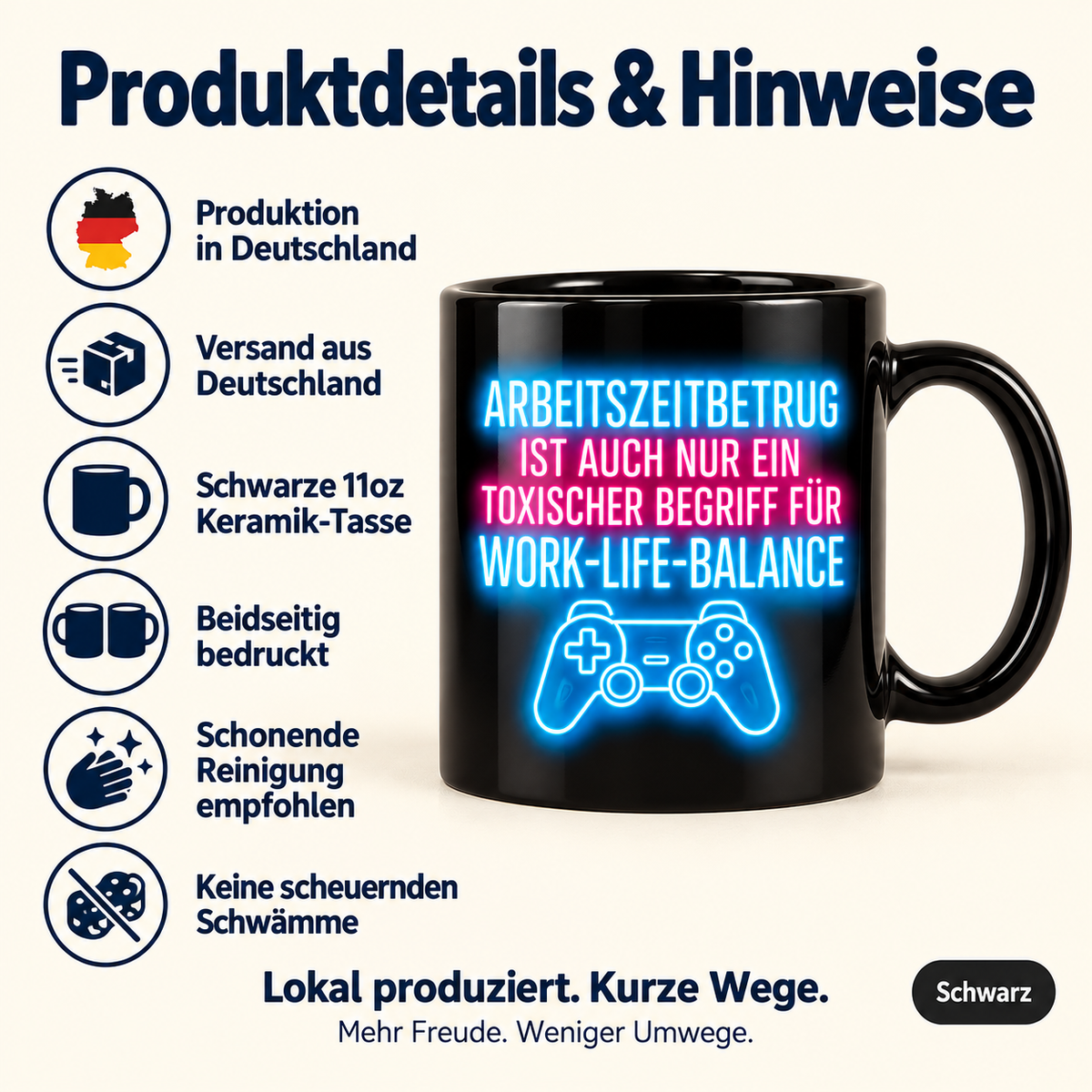 Arbeitszeitbetrug Tasse – Work-Life-Balance Gamer Becher