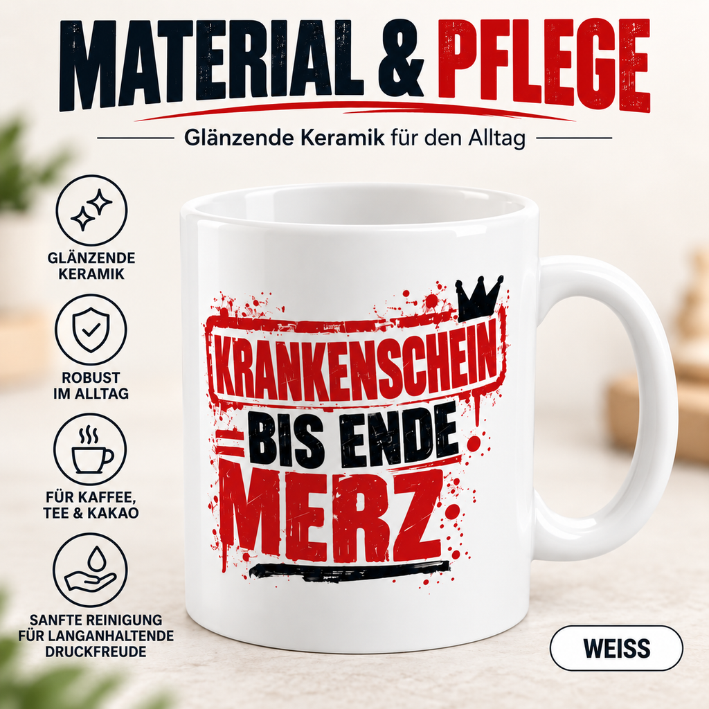 Krankenschein bis Ende Merz Tasse
