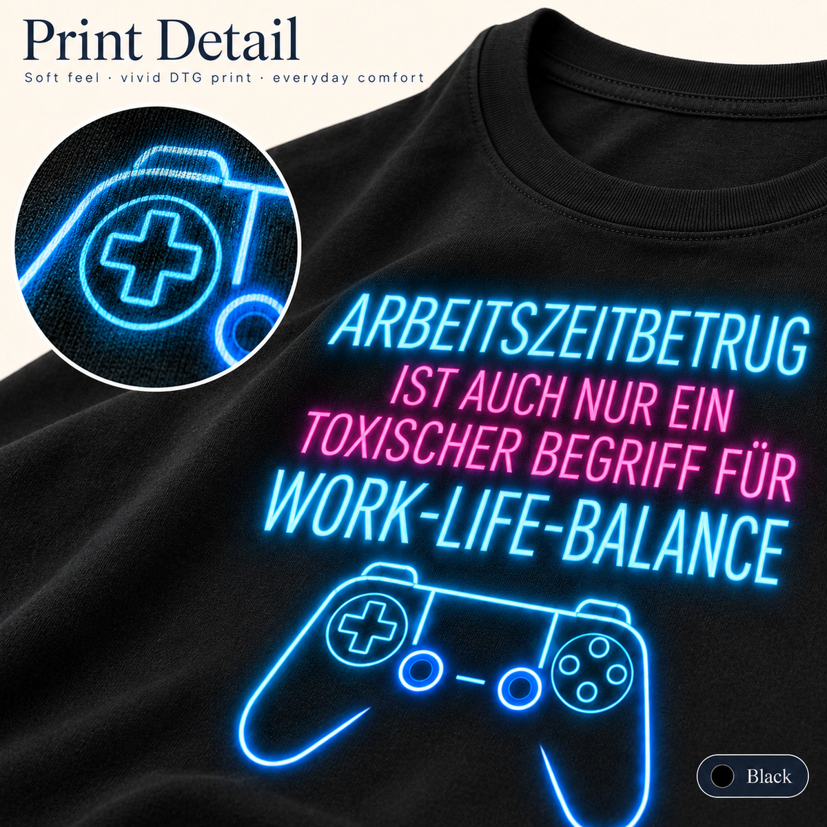 Arbeitszeitbetrug Shirt – Work-Life-Balance Neon Gaming Shirt