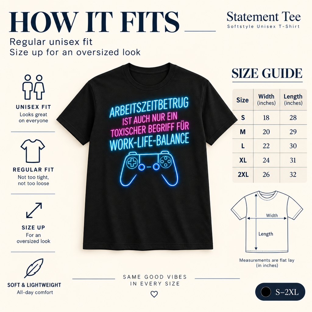 Arbeitszeitbetrug Shirt – Work-Life-Balance Neon Gaming Shirt