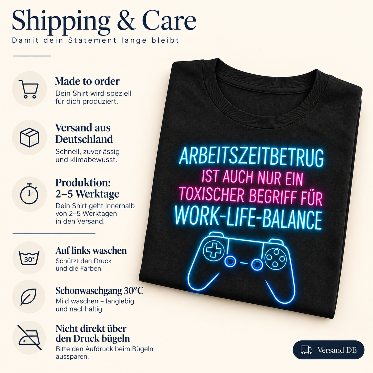 Arbeitszeitbetrug Shirt – Work-Life-Balance Neon Gaming Shirt